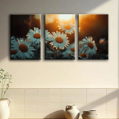 3pcs Daisy Delight Sunset Illustration Wall Art Set Canvas Framed 60x90cm - High Quality Print 100% Australian Made Wall Canvas Ready to Hang - Bella Home Decor