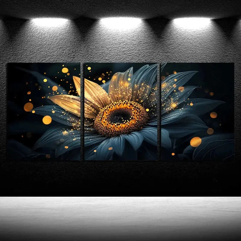 3pcs Vibrant Sunflower Modern Glam Floral Metal Print Ready to Hang Art - Bella Home Decor