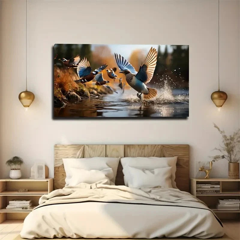 Vibrant Birds In Flight Wall Art Canvas Office Home Room Framed 120x60cm