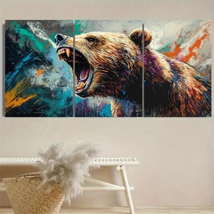 3pcs Angry Bear Graffiti Wall Art Set Canvas Unframed - High Quality Print 100% Australian Made Wall Canvas