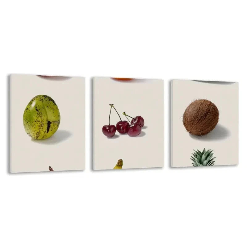 3pcs Banana, Cherry & Coconut Painting     Wall Art Set  Canvas Framed 50x70cm - High Quality Print 100% Australian Made Wall Canvas Ready to Hang - Bella Home Decor