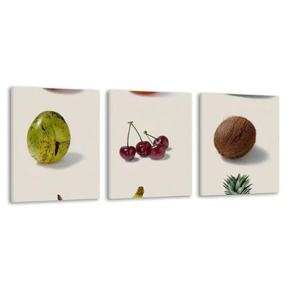 3pcs Banana, Cherry & Coconut Painting     Wall Art Set  Canvas Framed 50x70cm - High Quality Print 100% Australian Made Wall Canvas Ready to Hang - Bella Home Decor