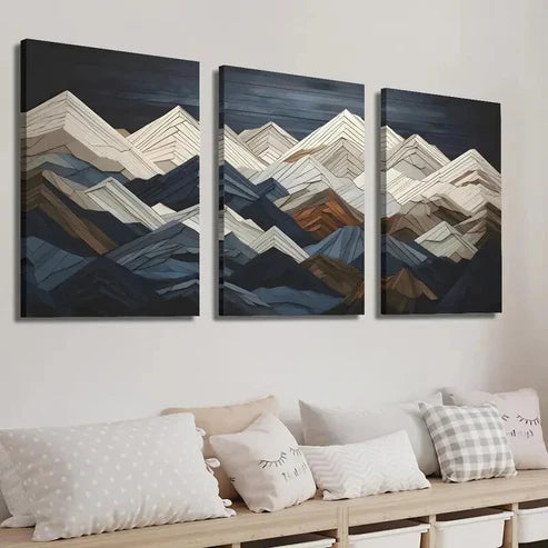 3pcs White Geometric Mountains Landscape Wall Art Set Canvas Unframed - High Quality Print 100% Australian Made Wall Canvas