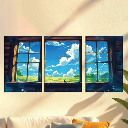 3pcs Sunny Summer Window Wall Art Canvas Unframed - High Quality Print 100% Australian Made Wall Canvas