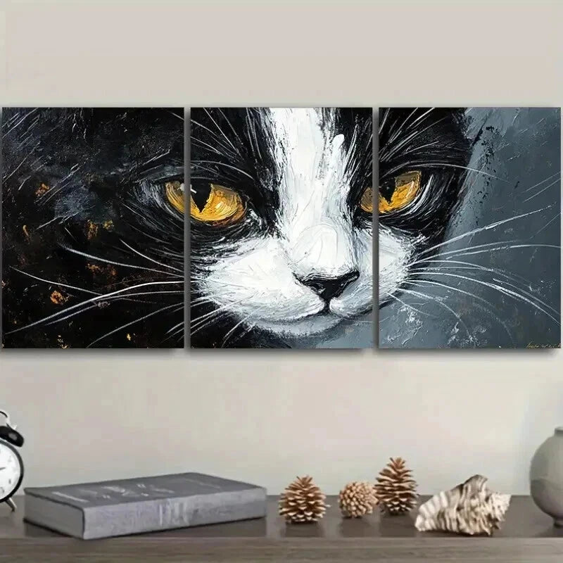 3pcs Black And White Tuxedo Cat Decor Wall Art Set Canvas Framed 50x70cm - High Quality Print 100% Australian Made Wall Canvas Ready to Hang - Bella Home Decor