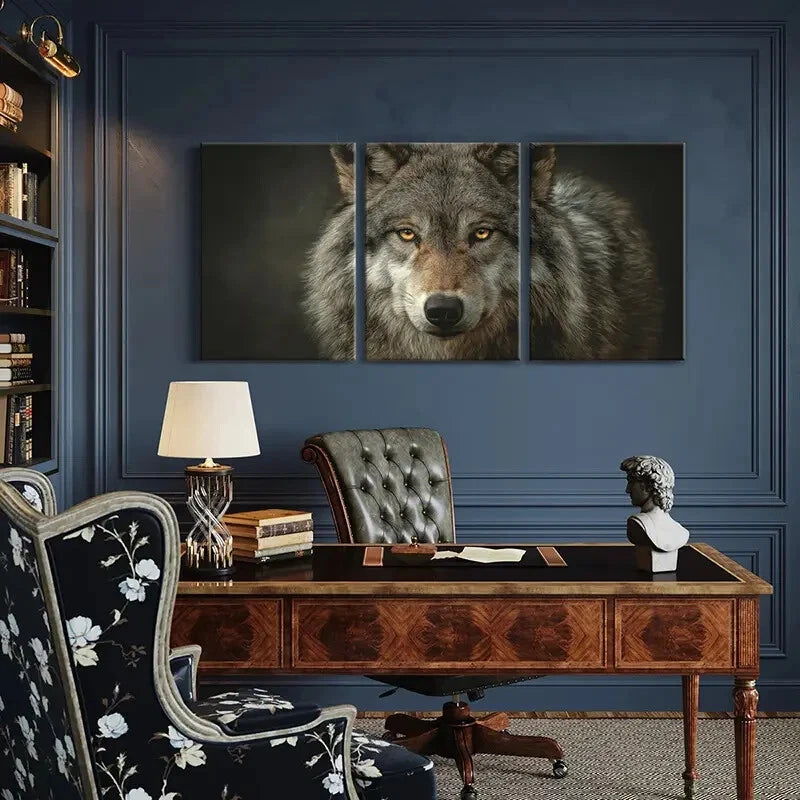3pcs Wolf Portrait Detailed Fur Texture Metal Print Ready to Hang Art - Bella Home Decor