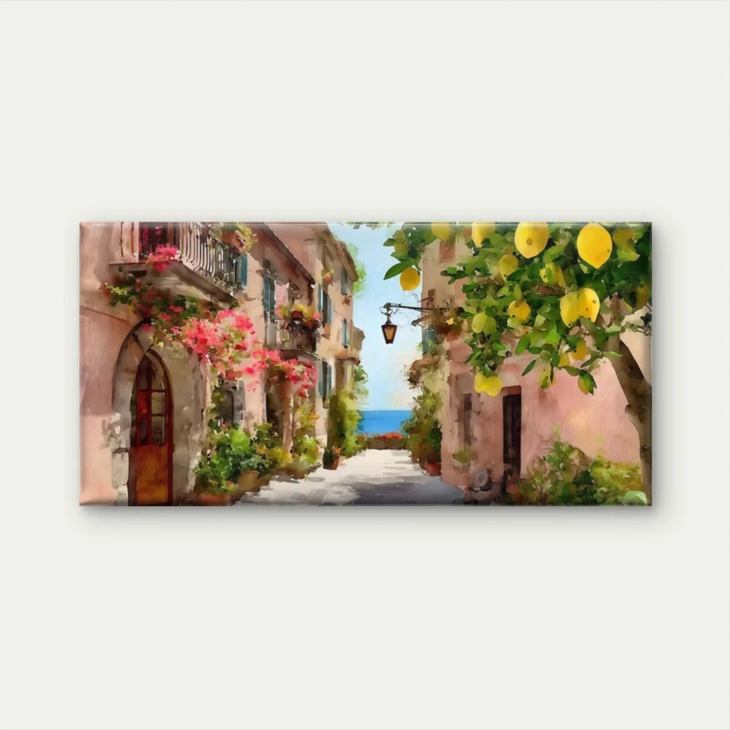 Lemon Tree Mediterranean Street Wall Art Canvas Office Home Room Framed 120x60cm