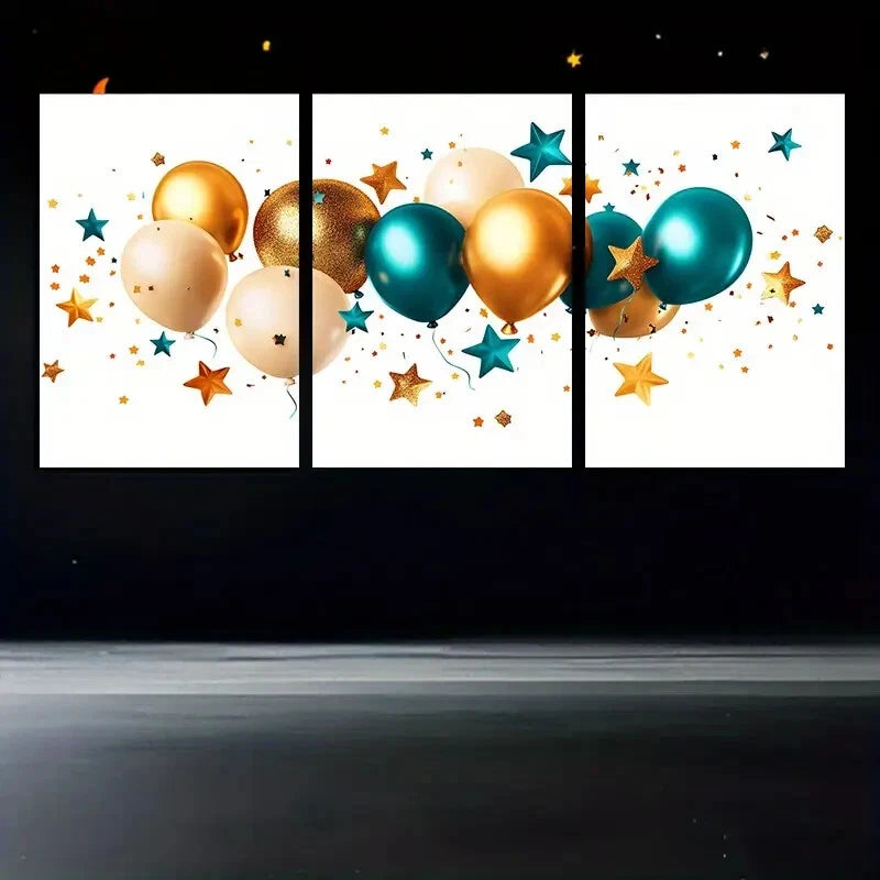 3pcs Modern Decorative Balloon and Star Design Metal Print Ready to Hang Art - Bella Home Decor
