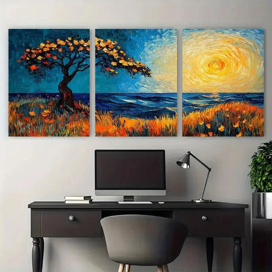 3pcs Western Vintage Retro Sunset Midcentury Metal Print Ready to Hang Art