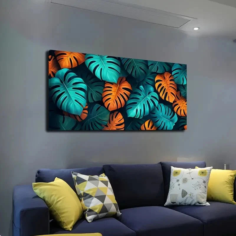 Blue Orange Green & Yellow Wall Art canvas office home room framed 120x60cm