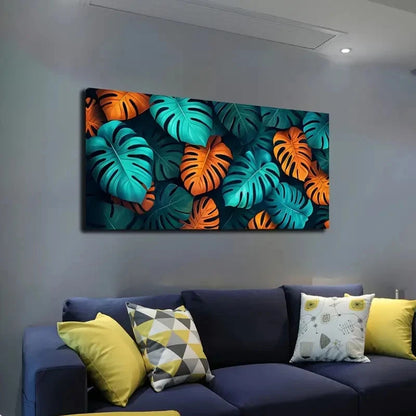 Blue Orange Green & Yellow Wall Art canvas office home room framed 120x60cm