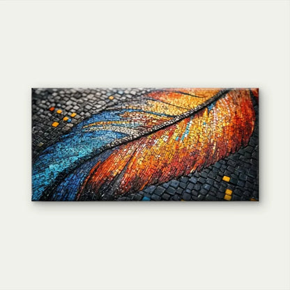 Feathers Mosaic Tiles Abstract Wall Art Canvas Office Home Room Framed 120x60cm