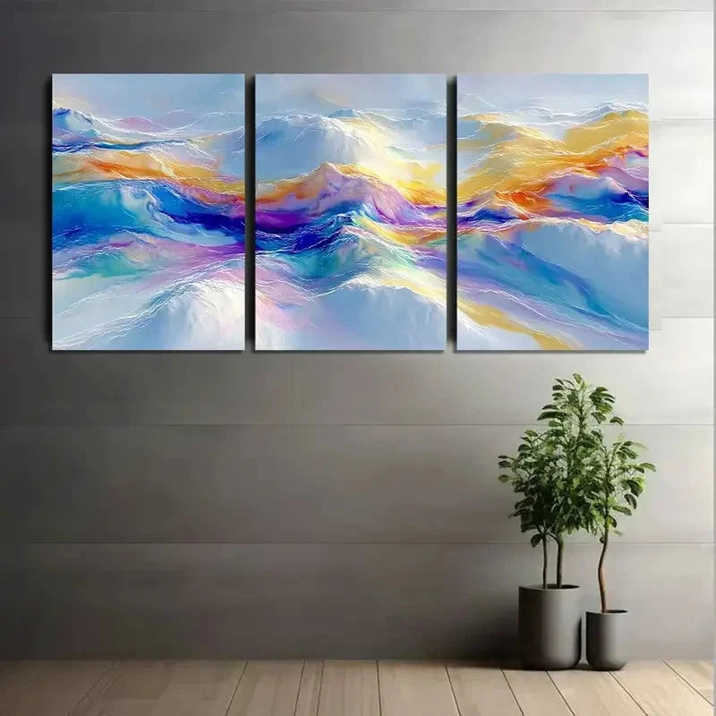 3pcs Colorful Clouds Abstract Painting Modern Art Metal Print Ready to Hang Art - Bella Home Decor