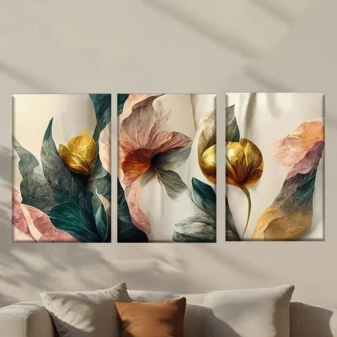 3pcs Bunch of Flowers with Leaves Wall Art Set Canvas Unframed – High Quality Print 100% Australian Made Wall Canvas - Bella Home Decor