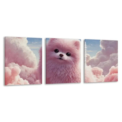 3pcs Pink Pomeranian Dog with Clouds   Wall Art Set Canvas Framed 40x60cm - High Quality Print 100% Australian Made Wall Canvas Ready to Hang