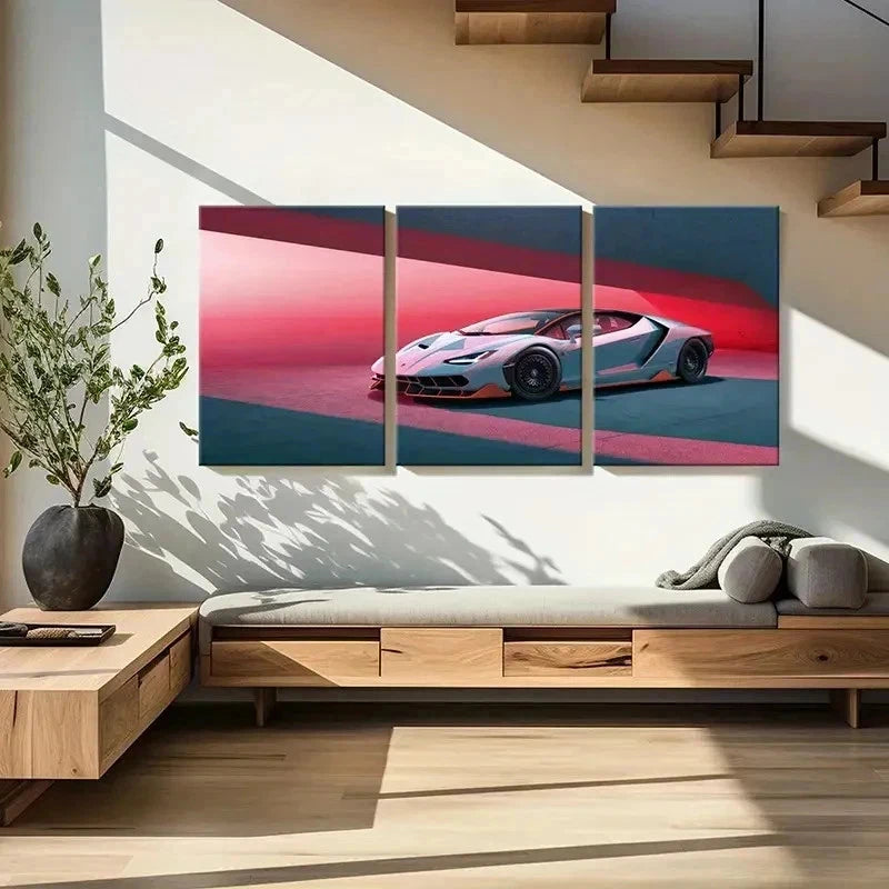 3pcs Lamborghini in Red & Blue Background Wall Art Set Canvas Framed 50x70cm - High Quality Print 100% Australian Made Wall Canvas Ready to Hang