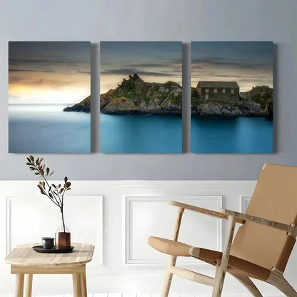 3pcs Seaside with Rocky Outcrop Wall Art Canvas Unframed - High Quality Print 100% Australian Made Wall Canvas