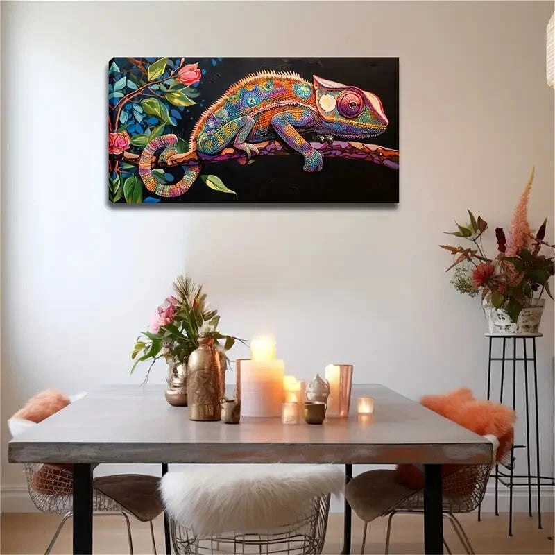 Chameleons On Tree Branches Wall Art Canvas Office Home Room Framed 120x60cm - Bella Home Decor