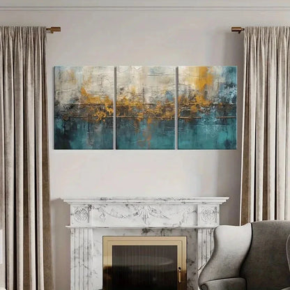 3pcs Abstract Modern Design Blue Yellow Palette Metal Print Ready to Hang Art - Bella Home Decor