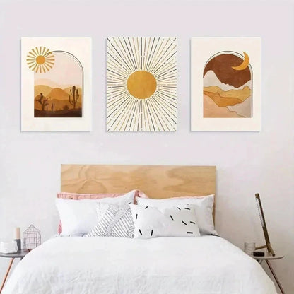 3pcs Western Desert Sun Moon Modern Perfect Wall Art Set Canvas Framed 60x90cm - High Quality Print 100% Australian Made Wall Canvas Ready to Hang