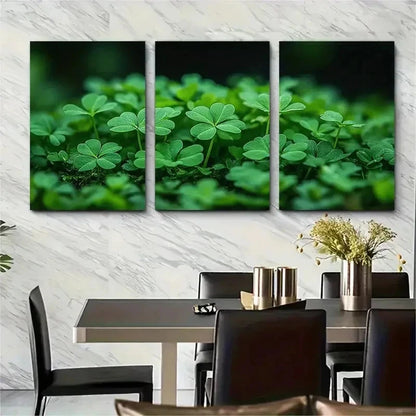 3pcs Green Clover Patch Nature Inspired Perfect Wall Art Set Canvas Framed 50x70cm - High Quality Print 100% Australian Made Wall Canvas Ready to Hang