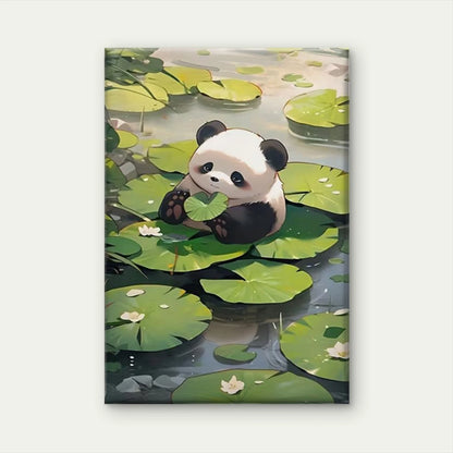 Adorable Panda on Lily Pads 60x90cm Metal Print Ready to Hang