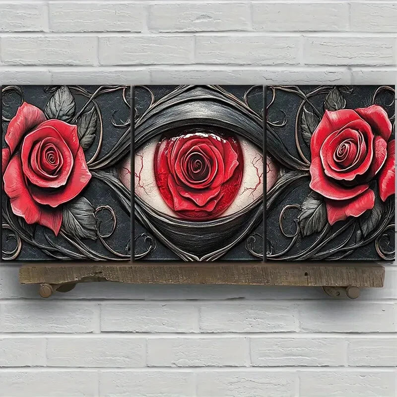 3pcs Eyes And Red Elegant Roses Metal Print Ready to Hang Art - Bella Home Decor