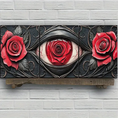 3pcs Eyes And Red Elegant Roses Metal Print Ready to Hang Art - Bella Home Decor