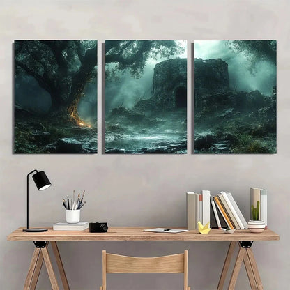 3pcs Halloween Dark Blue Themed Metal Print Ready to Hang Art - Bella Home Decor