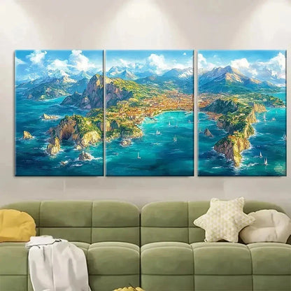 3pcs Italian Map Prints with Natural TI  Wall Art Set Canvas Framed 50x70cm - High Quality Print 100% Australian Made Wall Canvas Ready to Hang
