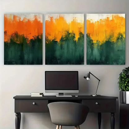 3pcs Green Orange Abstract Brushstrokes Design Metal Print Ready to Hang Art - Bella Home Decor