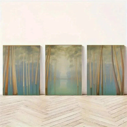 3pcs Tall Trees, Misty Forest, Water Reflection  Wall Art Set Canvas Framed 50x70cm - High Quality Print 100% Australian Made Wall Canvas Ready to Hang - Bella Home Decor