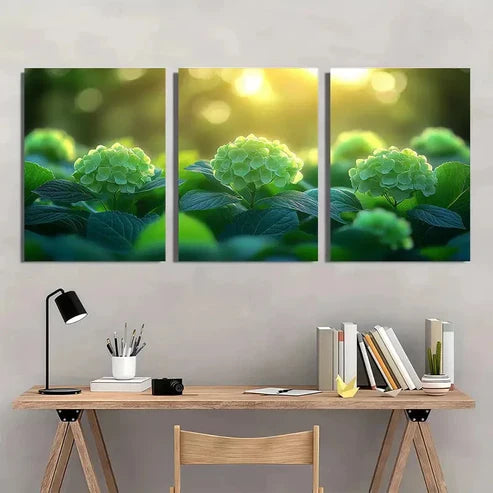 3pcs Vibrant Floral Garden Hydrangea Wall Art Set Canvas Unframed - High Quality Print 100% Australian Made Wall Canvas
