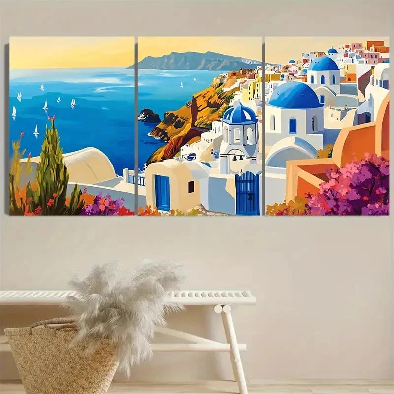 3pcs Greece Travel Mykonos Santorini Wall Art Set Canvas Framed 60x90cm - High Quality Print 100% Australian Made Wall Canvas Ready to Hang - Bella Home Decor