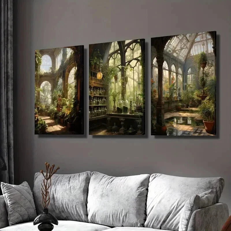 3pcs Exotic Floral Botanical Greenhouse Wall Art Set Canvas Framed 60x90cm - High Quality Print 100% Australian Made Wall Canvas Ready to Hang