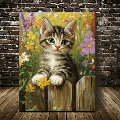 Adorable American Shorthair Kitten with Vibrant Flower 40x60cm Metal Print Ready to Hang - Bella Home Decor