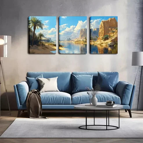 3pcs Attractive Lake In The Desert Wall Art Canvas Unframed - High Quality Print 100% Australian Made Wall Canvas - Bella Home Decor