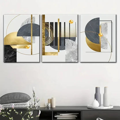 3pcs Modern Abstract Golden & Black Wall Art Set Canvas Unframed - High Quality Print 100% Australian Made Wall Canvas
