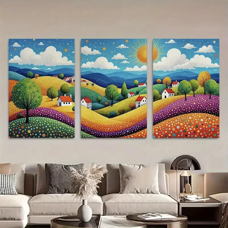 3pcs Abstract Landscape with Rolling Hills Metal Print Ready to Hang Art - Bella Home Decor