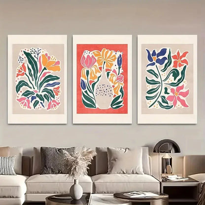 3pcs Abstract Floral Botanical Illustration Modern Metal Print Ready to Hang Art - Bella Home Decor