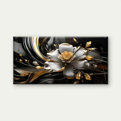 Golden White Flowers Abstract Wall Art Canvas Office Home Room Framed 120x60cm