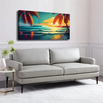 Tropical Beach Sunset Ocean Wall Art Canvas Office Home Room Framed 120x60cm