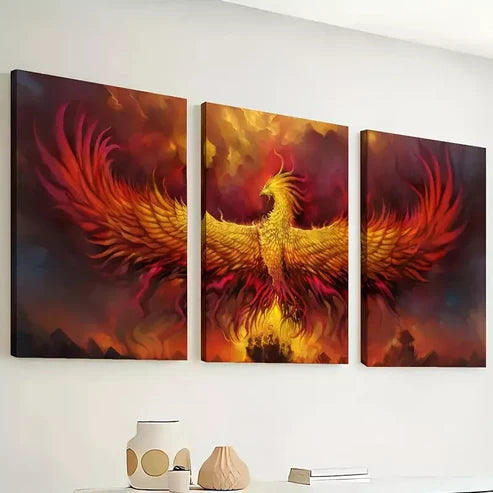 3pcs The Mythological Creature of Fire Phoenix Wall Art Canvas Unframed - High Quality Print 100% Australian Made Wall Canvas