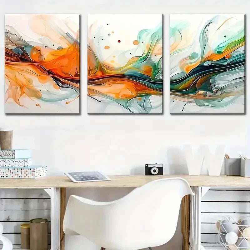 3pcs Geometric Decorations with Flowing Colors Wall Art Set Canvas Framed 60x90cm - High Quality Print 100% Australian Made Wall Canvas Ready to Hang - Bella Home Decor