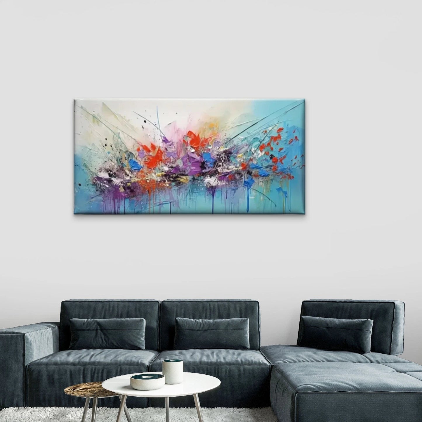 Blue Red Abstract Painting Wall Art Canvas Office Home Room Framed 120x60cm