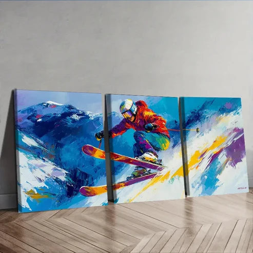 3pcs Paintings Featuring a Skier Wall Art Set Canvas Unframed - High Quality Print 100% Australian Made Wall Canvas