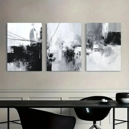 3pcs Black & White Wire Abstract Art Posters Metal Print Ready to Hang Art - Bella Home Decor