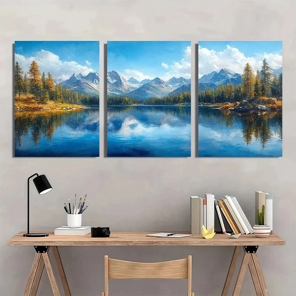 3pcs Mountain Lake Scene Nature Metal Print Ready to Hang Art - Bella Home Decor