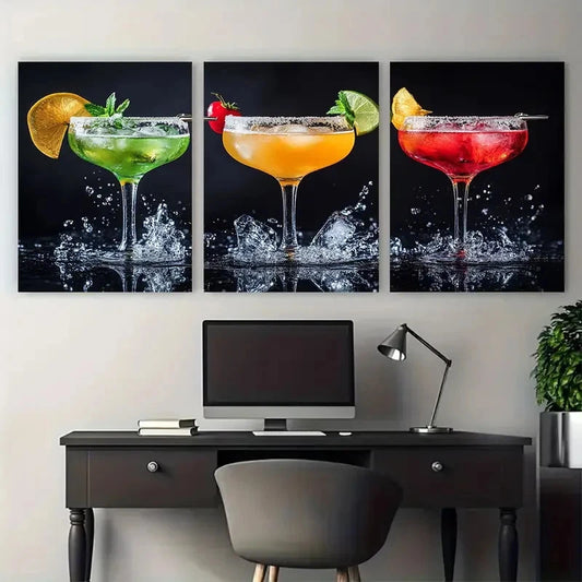 3pcs Margarita Cocktail Bar & Restaurant Design Metal Print Ready to Hang Art