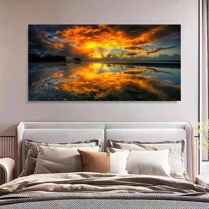 Sunset Mirror Lake Aesthetic Wall Art Canvas Office Home Room Framed 120x60cm - Bella Home Decor